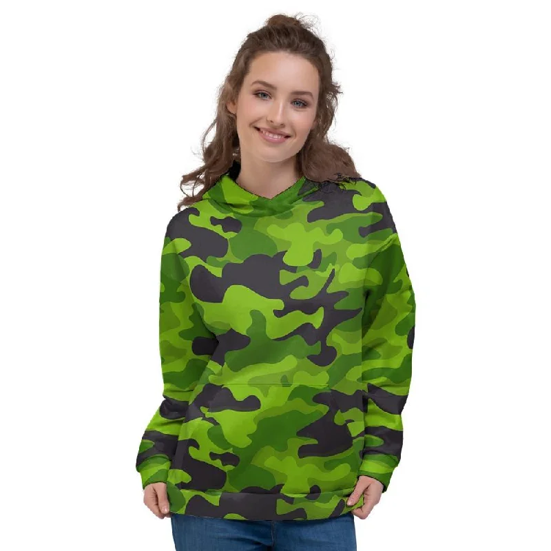 Savings Bonanza Lime Green Camo Print Women's Hoodie
