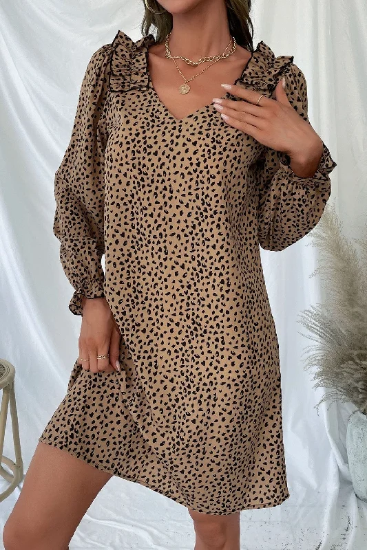 Steals and Deals chic wrap dressLeopard Frill Trim V-Neck Dress
