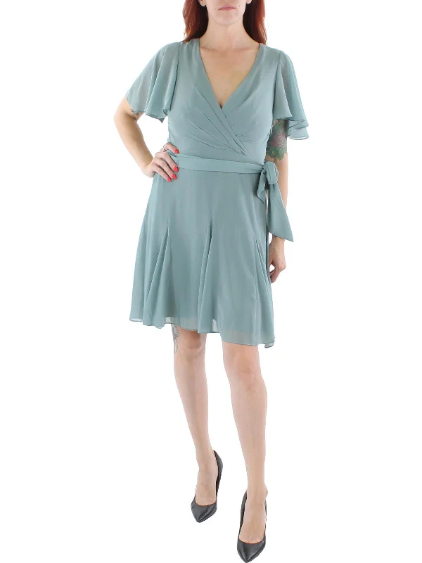 Markdowns fitted cocktail dressWomens Chiffon Ruffled Fit & Flare Dress