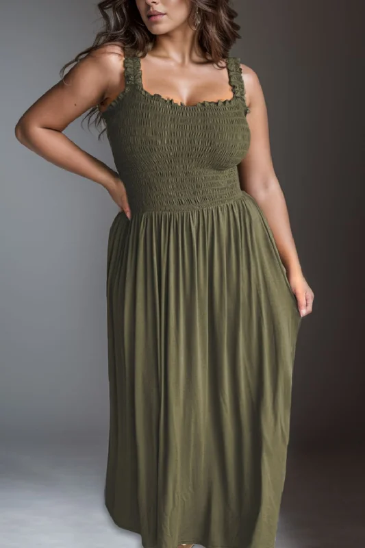 Super Bargain off-the-shoulder dressPlus Size Smocked Square Neck Maxi Dress