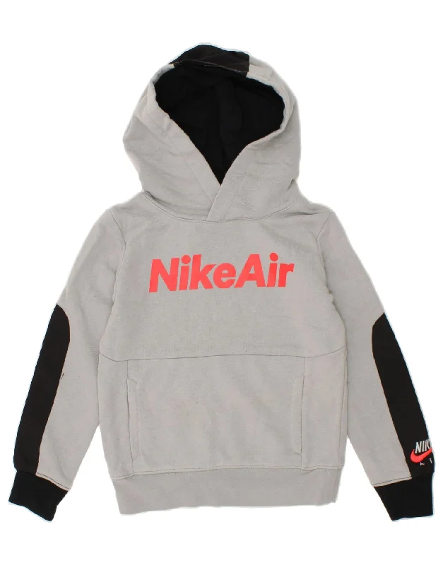 Stock Up and Save NIKE Boys Graphic Hoodie Jumper 3-4 Years XS Grey Colourblock Cotton