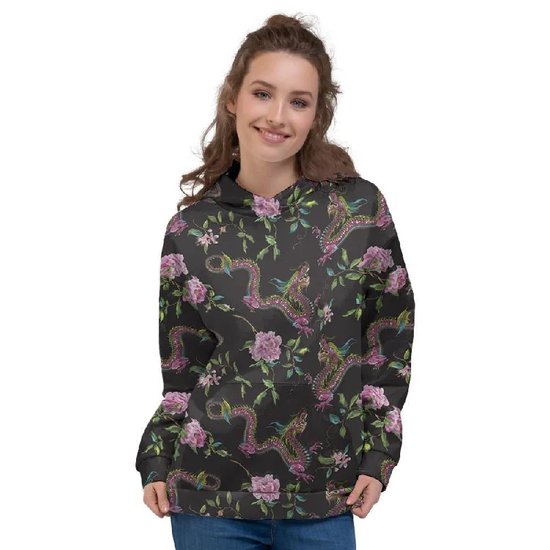 Deal Frenzy Floral Janpanese Dragon Print Women's Hoodie