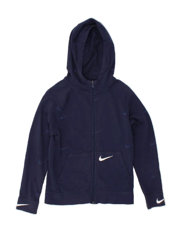 Big Discounts NIKE Boys Graphic Zip Hoodie Sweater 12-13 Years Large Navy Blue