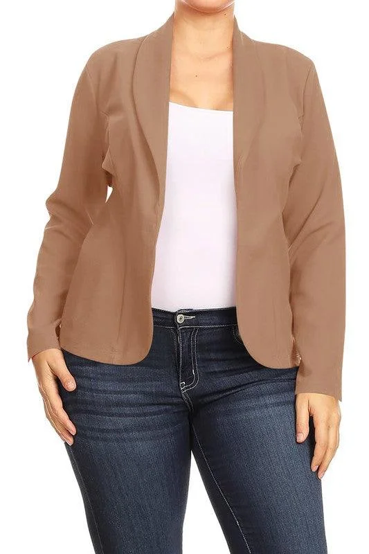New Deals minimal style jacketOpen Front Long Sleeves Waist Length Blazer Jacket