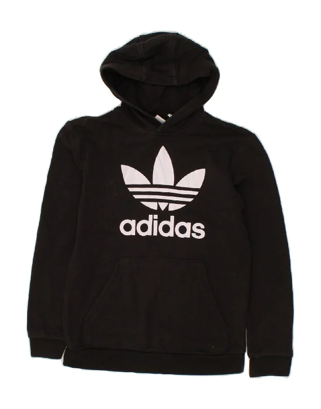 Midnight Sale ADIDAS Boys Graphic Hoodie Jumper 11-12 Years Black Cotton