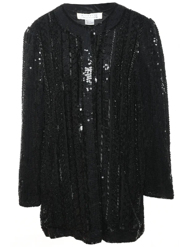 Midnight Madness warm weather jacketBlack Embroidered Silk Evening Jacket - S