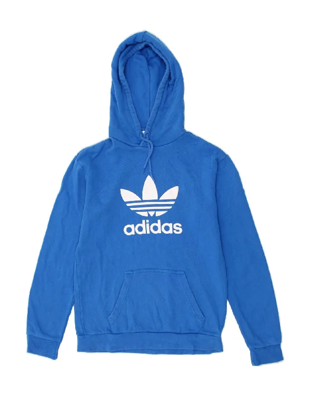 Act Fast ADIDAS Mens Graphic Hoodie Jumper Small Blue Cotton