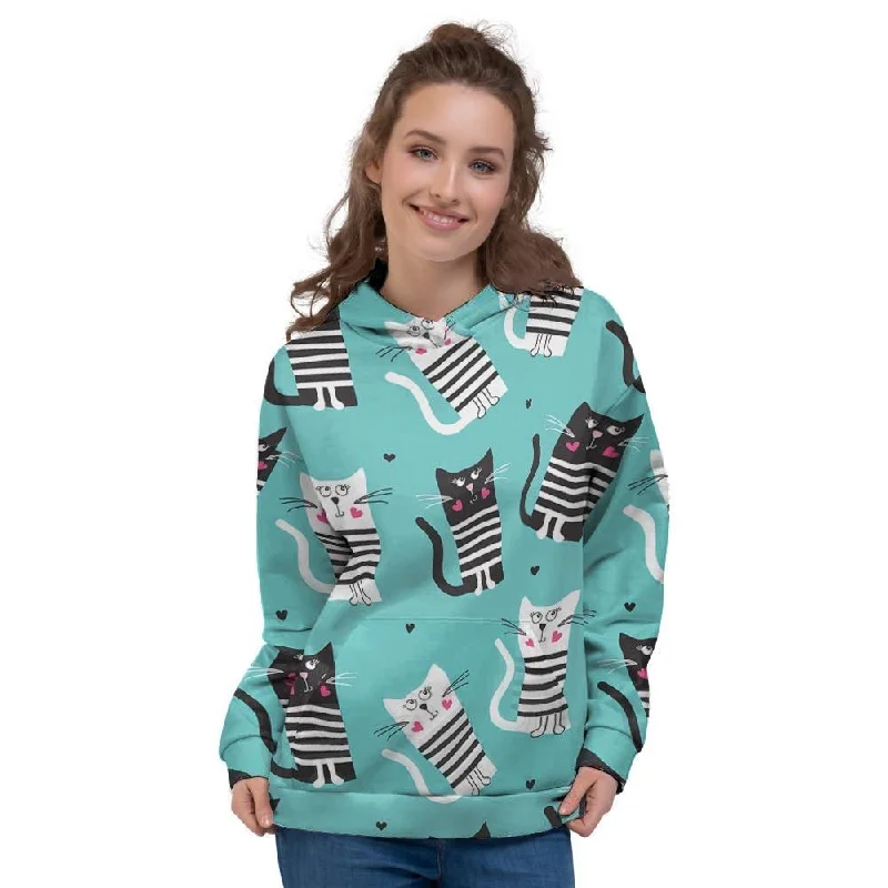 Super Sale Love Turquoise Cat Print Women's Hoodie