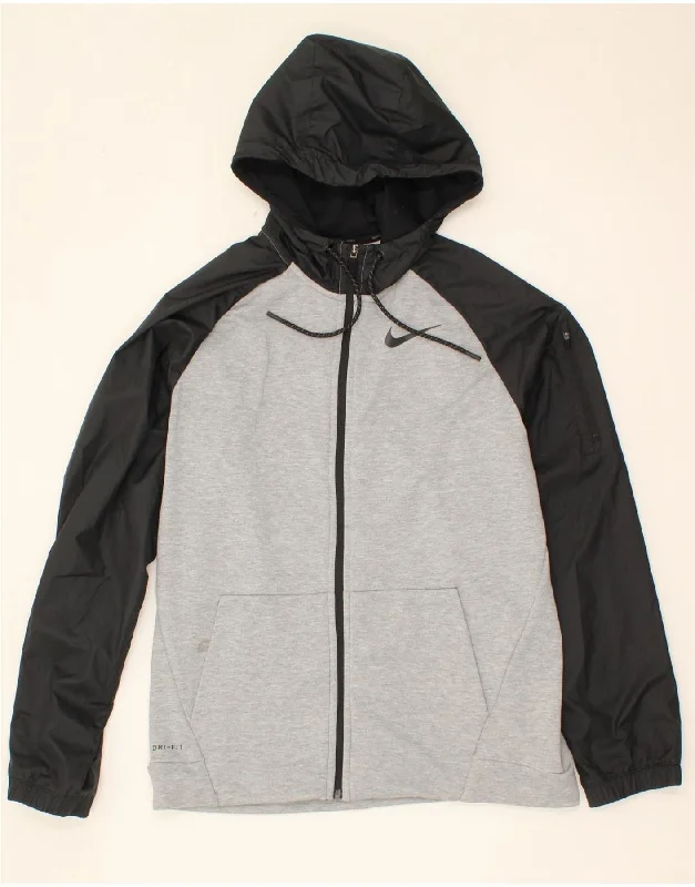 Anniversary Sale NIKE Mens Dri Fit Zip Hoodie Sweater Medium Grey Colourblock Polyester