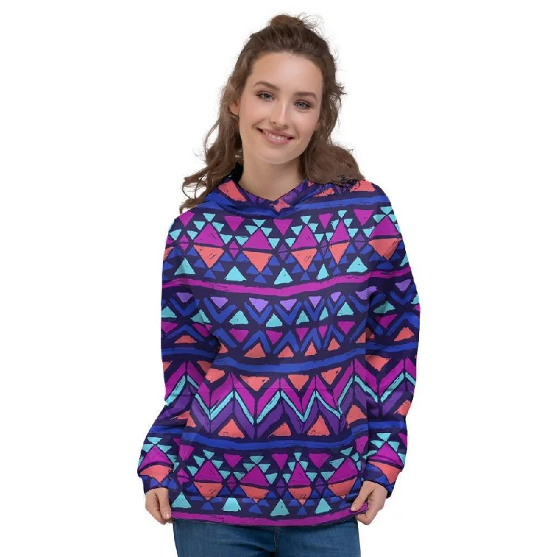 Exclusive Savings Blue Neon Color Indian Aztec Women's Hoodie