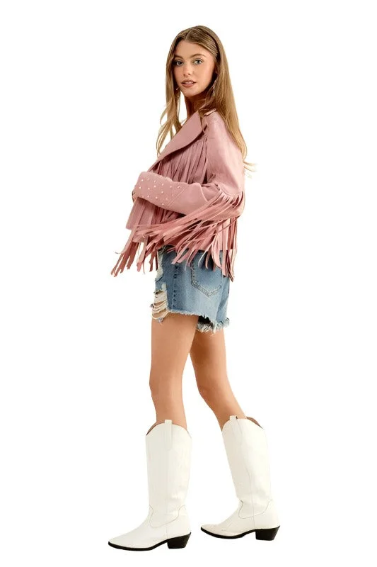 Deal Alert lightweight jacketBlack Studded Fringe Open Western Jacket
