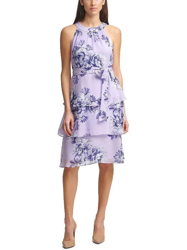 Must-Have Deals fitted bodycon dressPetites Womens Chiffon Tiered Midi Dress