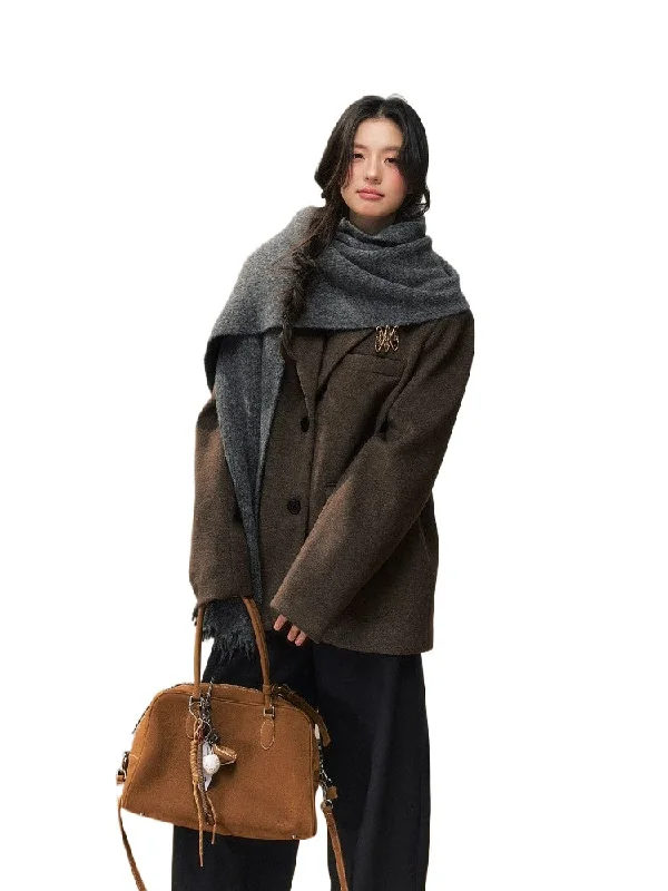 Super Sale stylish trench jacketWool Blend Broad-Shoulder Blazer