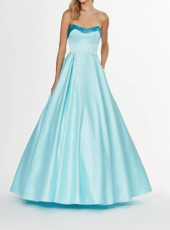 Doorbuster Deal casual shift dressStrapless Satin Ballgown In Bahama Breeze