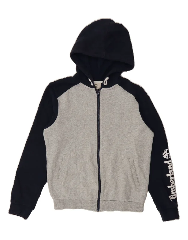 New Arrival TIMBERLAND Boys Graphic Zip Hoodie Sweater 14-15 Years Grey Colourblock