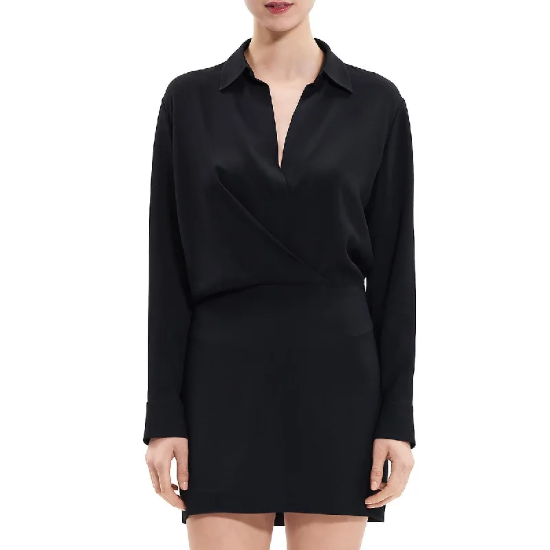 Deal Dash sleeveless dressTheory Womens Faux Wrap Mini Shirtdress