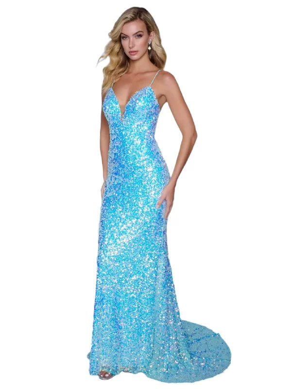 New Deals summer dressSplash Prom K639 Size 12 Long Fitted Sequin backless Corset Prom Dress V neck Formal Gown