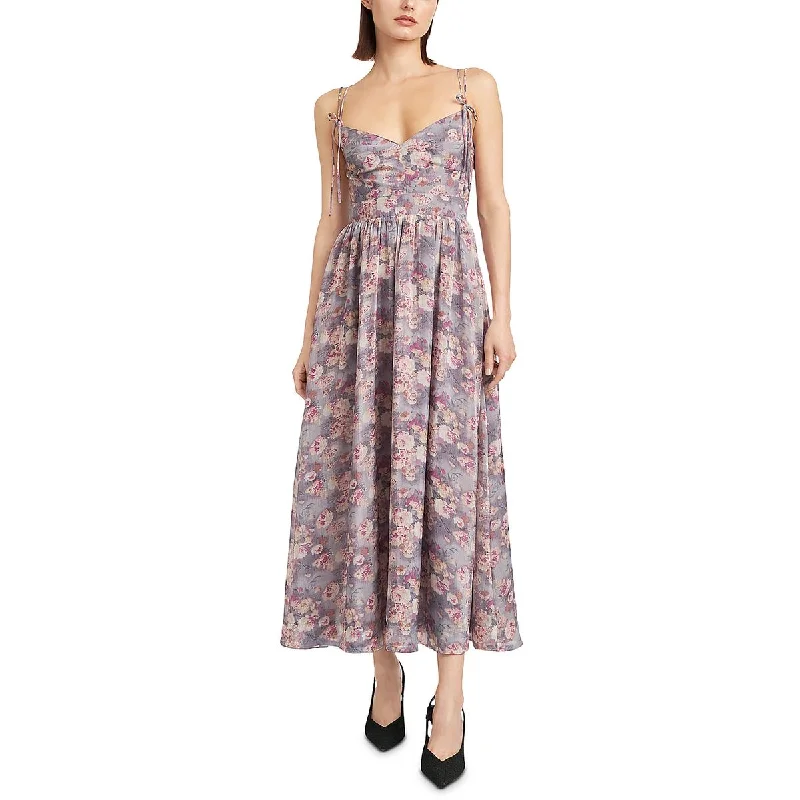Weekend Deal cocktail dressEn Saison Womens Organza Metallic Floral Print Midi Dress
