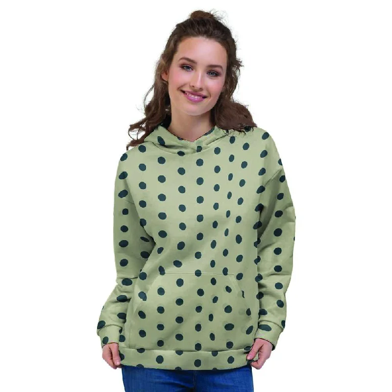 Weekend Deal Cream And Black Polka Dot Print Women's Hoodie