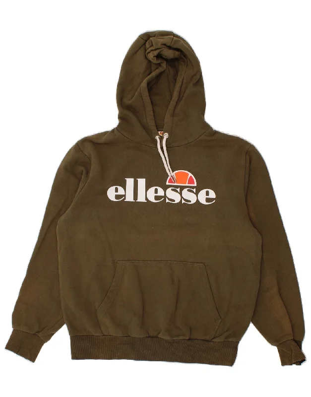 Deal Dash ELLESSE Mens Graphic Hoodie Jumper XL Khaki Cotton