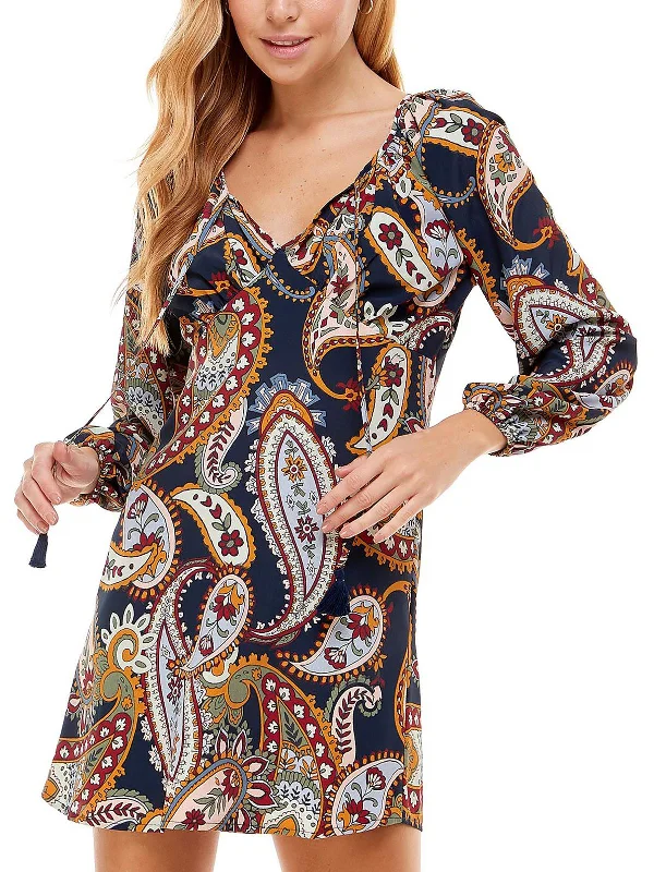 Early Bird Discount fitted cocktail dressWomens Tie Neck Mini Fit & Flare Dress
