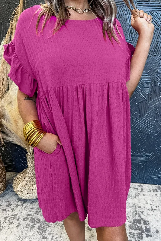 Epic Deals puff sleeve dressRound Neck Flounce Sleeve Mini Dress