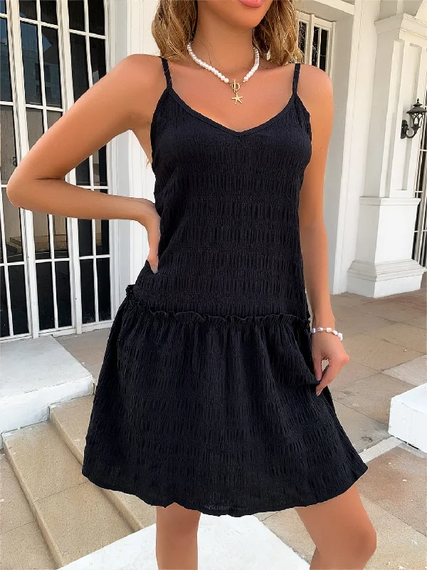 Fantastic Deals floral midi dressRuffle Hem Textured V-Neck Cami Dress