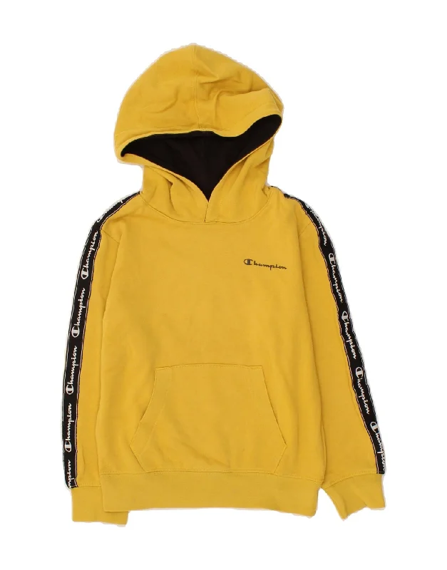 Get It Before It’s Gone CHAMPION Boys Graphic Hoodie Jumper 7-8 Years Small Yellow Polyester