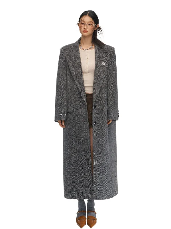 Super Sale graphic jacketGray Relaxed Fit Woolen Coat