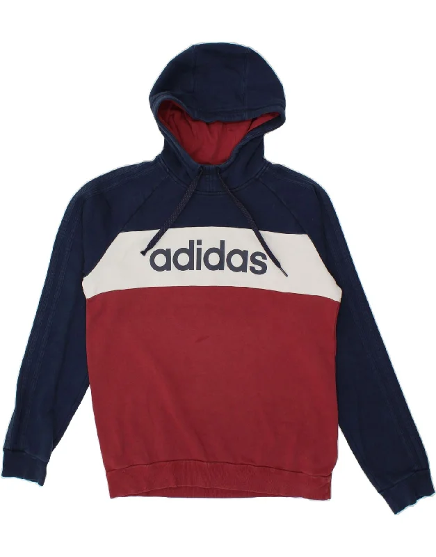 Final Sale ADIDAS Mens Graphic Hoodie Jumper Medium Maroon Colourblock Cotton