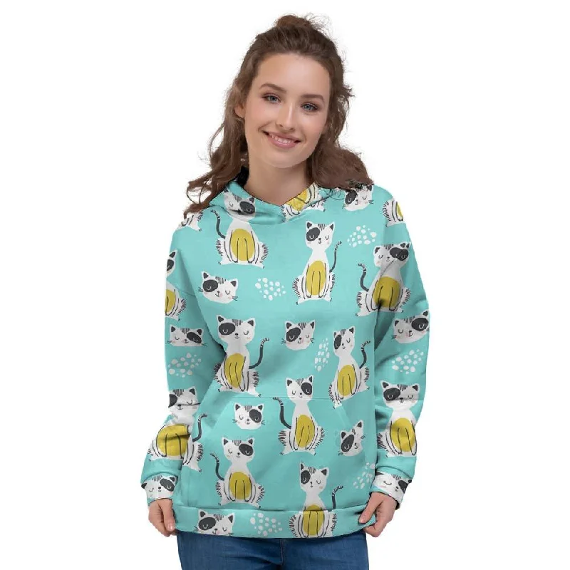 Price Rollback Blue Cat Print Women's Hoodie