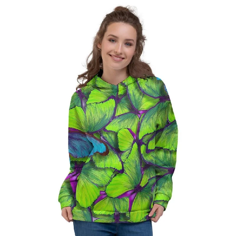 Act Now Green And Blue Butterfly Print Women's Hoodie
