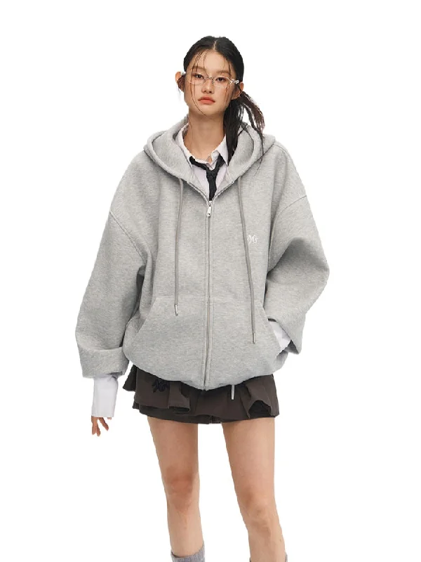Amazing Deals winter jacketLoose Silhouette Hooded Zip-Up Sweatshirt