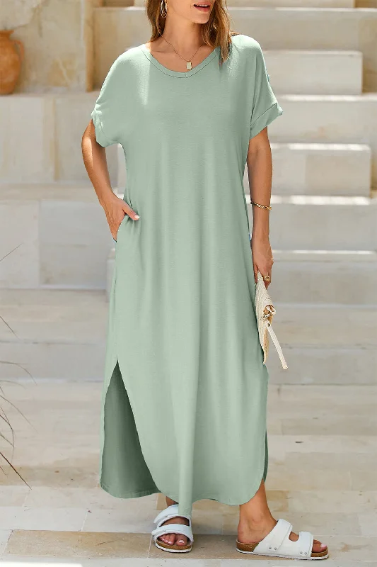 Weekend Special flowy maxi dressSlit Pocketed Short Sleeve Dress
