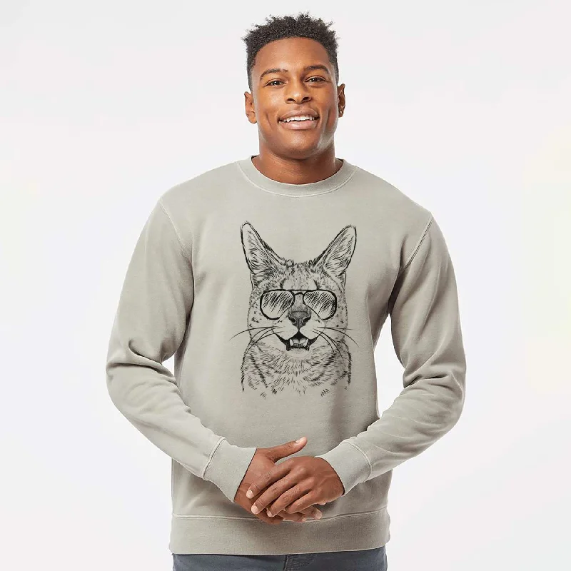 Special Promotion fitted workout hoodieAviator Lucky the Serval Cat - Unisex Pigment Dyed Crew Sweatshirt