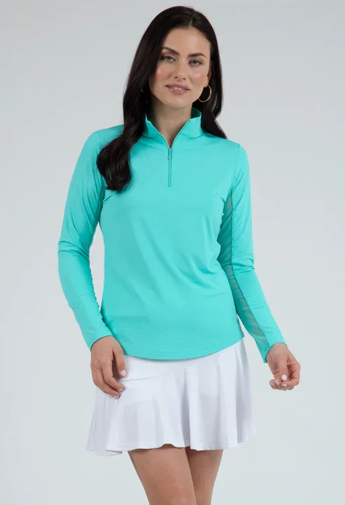 Midnight Sale performance jacketIBKUL Women's Long Sleeve Mock Neck 1/4 Zip Top- Jade