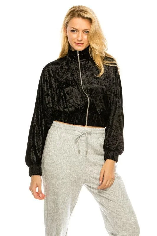 Limited Availability trendy utility jacketBlack Velvet Zip Up Jacket