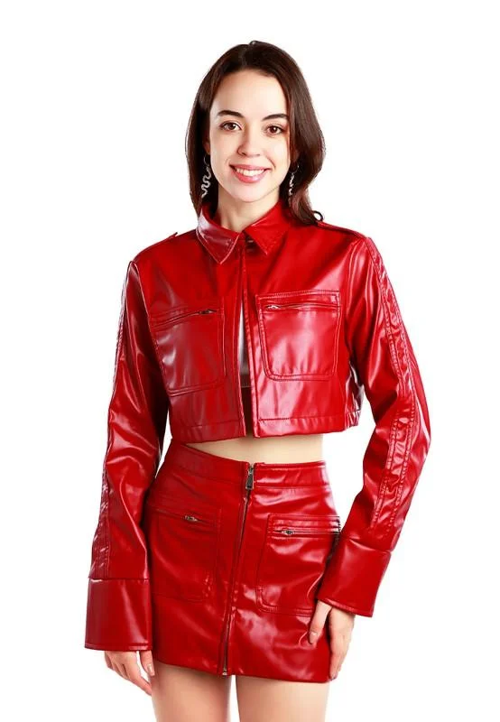 Buy More, Save More vintage jacketRed or Cream Faux Leather Crop Jackets