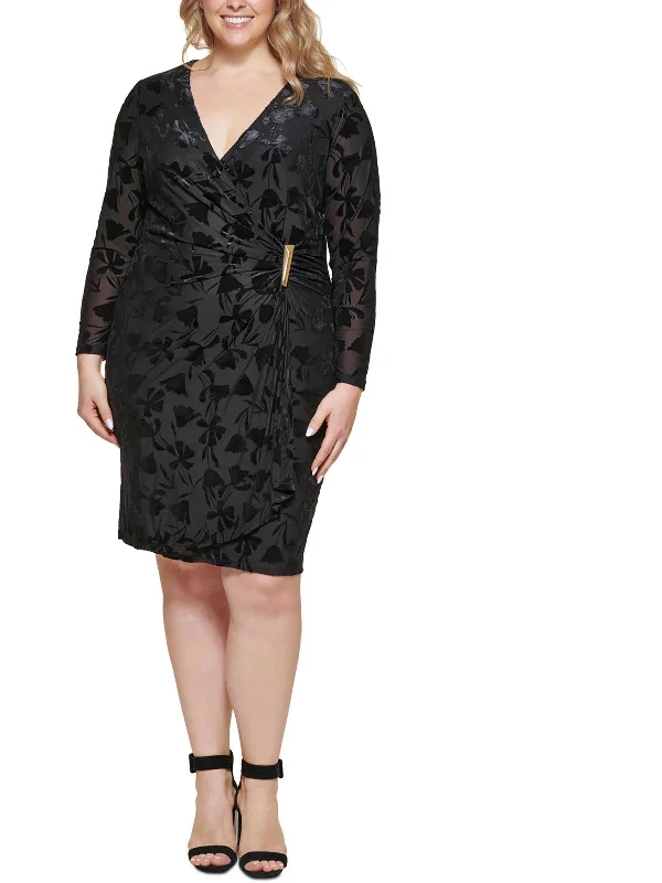 Overstock v-neck dressPlus Womens Velvet Midi Wrap Dress