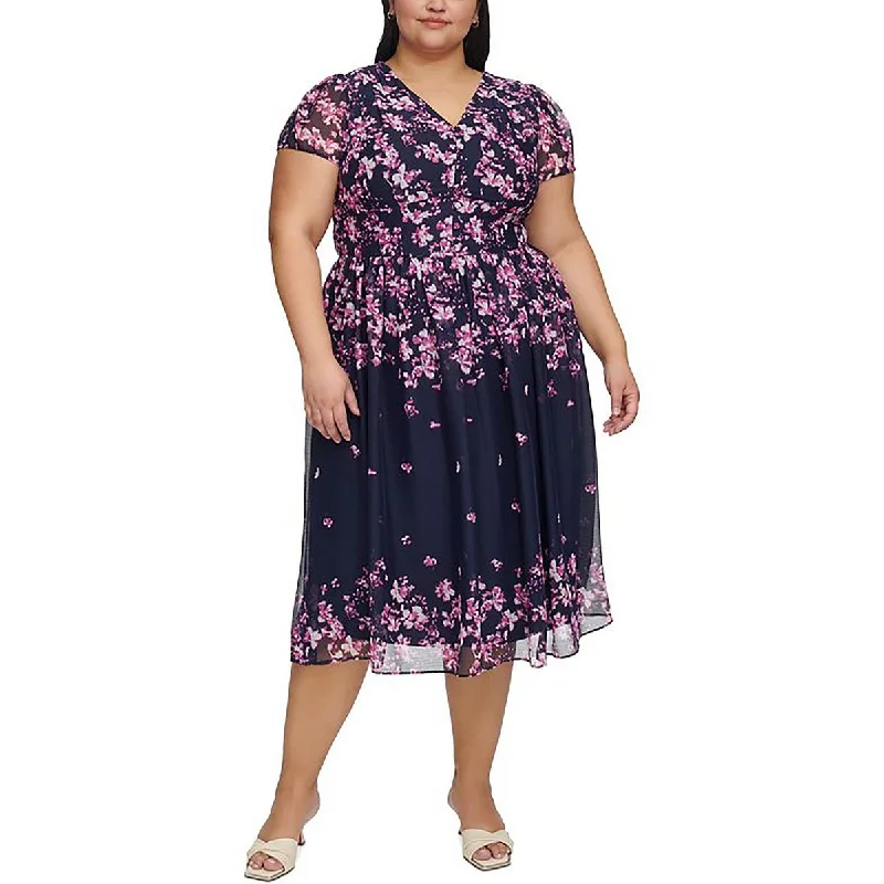Special Discount casual slip dressDKNY Womens Plus Floral Print Mid Calf Sheath Dress