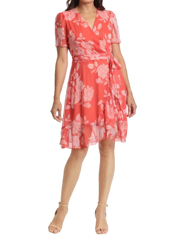 Price Rollback off-shoulder dressFloral Print Wrap Dress In Tangerine
