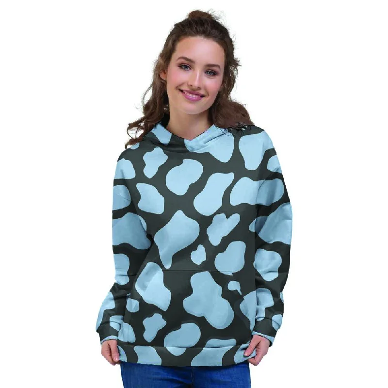 Holiday Sale Blue And Black Cow Print Women's Hoodie