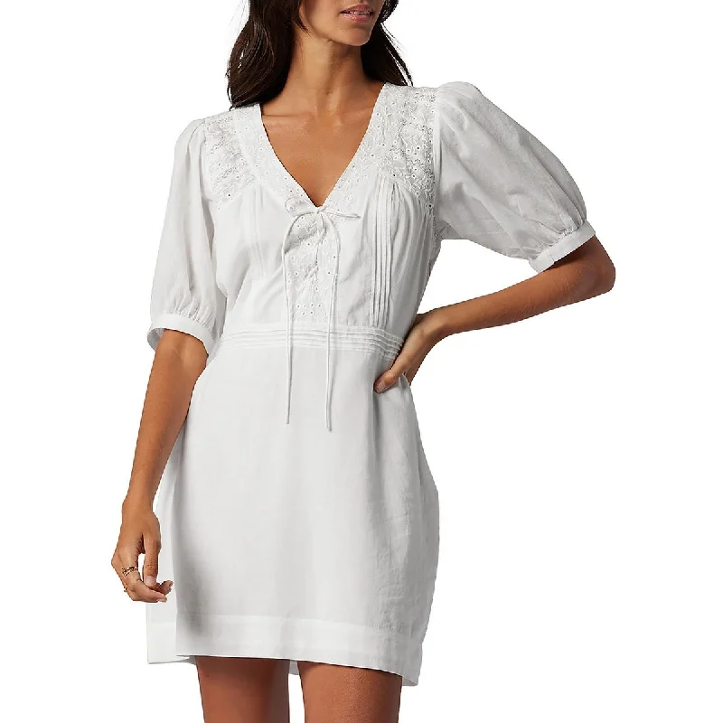 Epic Deals v-neck dressJoie Womens Eyelet Puff Sleeve Mini Dress