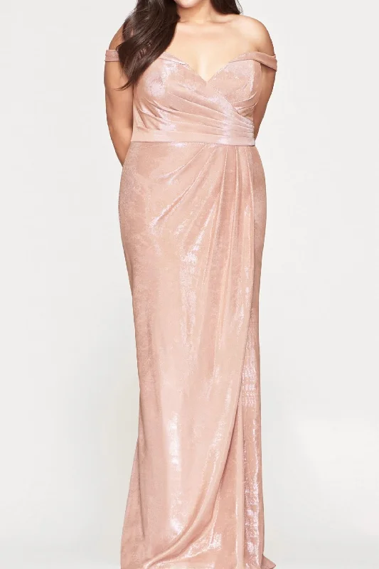 Deal Frenzy v-neck dressOff The Shoulder Metallic Gown In Rose Gold