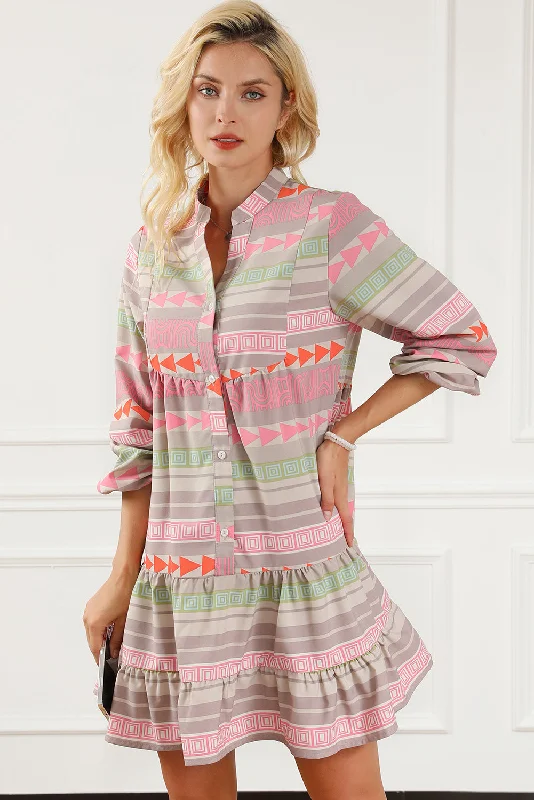 One-DAY Sale wool dressTiered Notched Balloon Sleeve Buttoned Dress