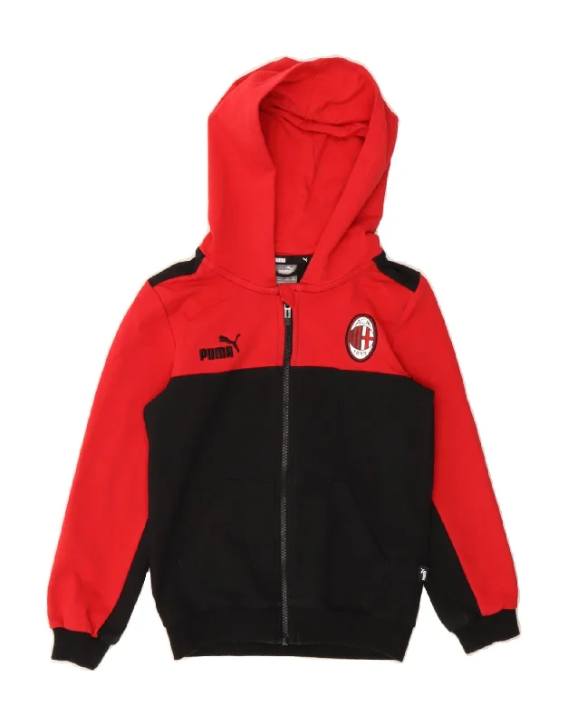 Clearance Sale PUMA Boys AC Milan Zip Hoodie Sweater 7-8 Years Red Colourblock Cotton