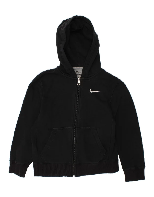 Deal Frenzy NIKE Boys Zip Hoodie Sweater 8-9 Years Small Black Cotton