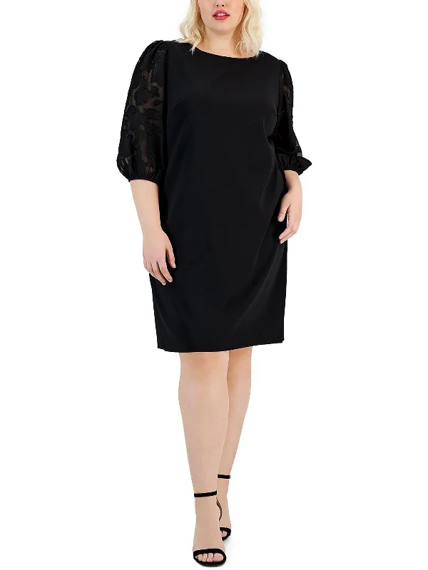 Final Markdown elegant evening dressPlus Womens Burnout Puff Sleeve Shift Dress