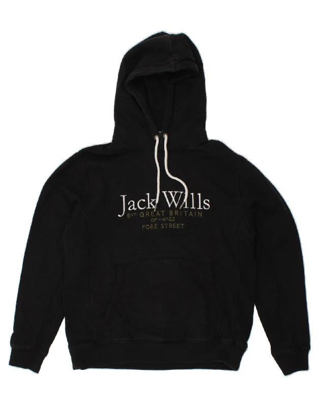 Epic Deals JACK WILLS Mens Graphic Hoodie Jumper Medium Black Cotton