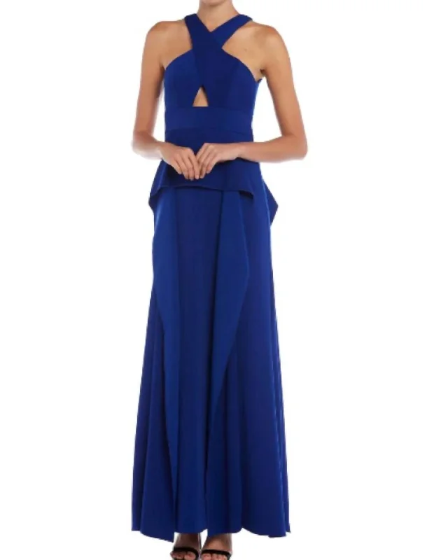 Markdowns classic fit-and-flare dressCutout Overlay Gown In Royal Blue
